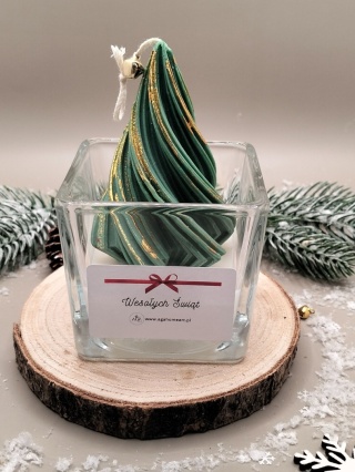 Świeca sojowa dekoracyjna w szkle zielona choinka – naturalna, świąteczna dekoracja
