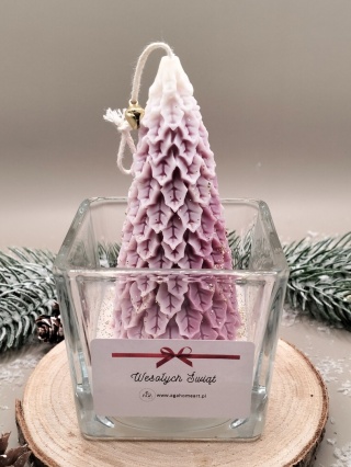 Świeca sojowa dekoracyjna w szkle różowa choinka – naturalna, świąteczna dekoracja