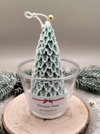 Świeca sojowa dekoracyjna w szkle zielona choinka – naturalna, świąteczna dekoracja