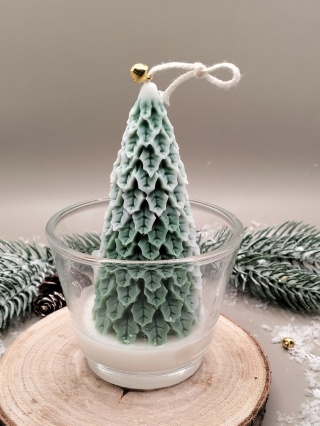 Świeca sojowa dekoracyjna w szkle zielona choinka – naturalna, świąteczna dekoracja