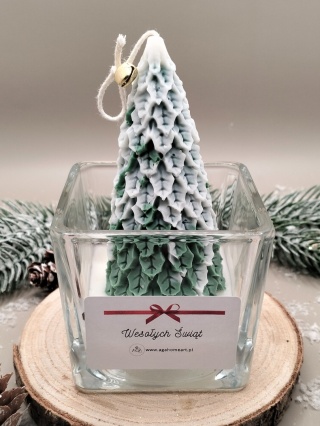 Świeca sojowa dekoracyjna w szkle zielona choinka – naturalna, świąteczna dekoracja