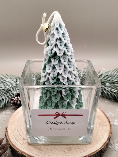 Świeca sojowa dekoracyjna w szkle zielona choinka – naturalna, świąteczna dekoracja