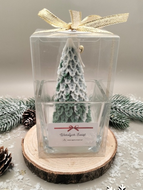 Świeca sojowa dekoracyjna w szkle zielona choinka – naturalna, świąteczna dekoracja