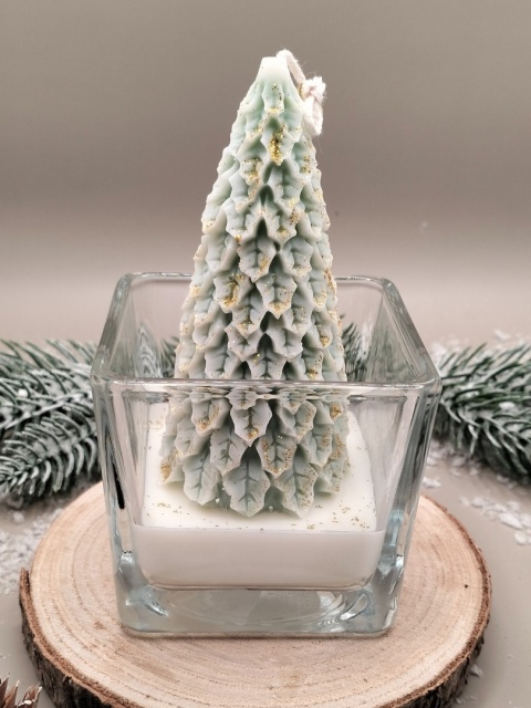 Świeca sojowa dekoracyjna w szkle zielona choinka – naturalna, świąteczna dekoracja