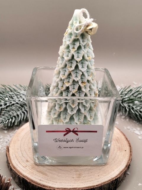 Świeca sojowa dekoracyjna w szkle zielona choinka – naturalna, świąteczna dekoracja