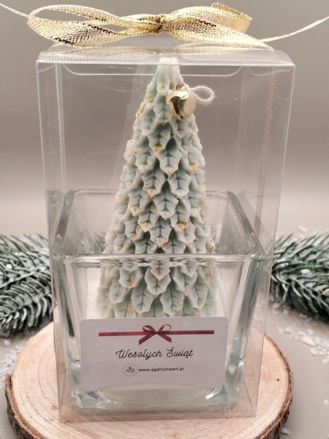 Świeca sojowa dekoracyjna w szkle zielona choinka – naturalna, świąteczna dekoracja